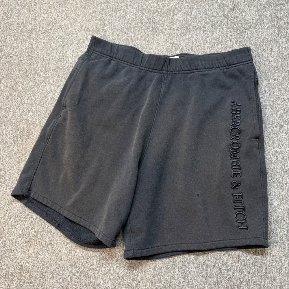 Abercrombie & Fitch Mens Soft A&F Fleece Shorts Black Logo Size M 6 Inseam